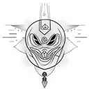 a hooded figure with runes on its cloak long ragged nails in front of a black sun tattoo design idea