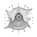 a hooded figure with runes on its cloak long ragged nails in front of a black sun tattoo design idea