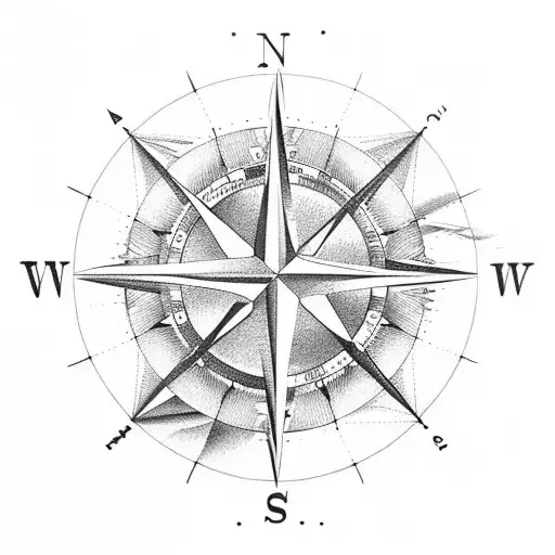 compass with mountains on the west and nyc on the east tattoo design idea