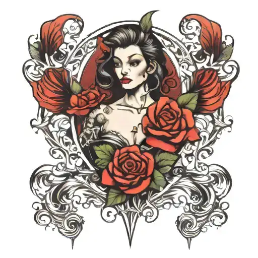 INSERT HERE vertical tattoo in a sensual and provocative and slutty style tattoo design idea