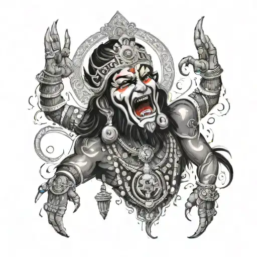 Maha Kali in black with red tongue coiming out adapted to a chest tattoo design idea