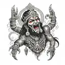 Maha Kali in black with red tongue coiming out adapted to a chest tattoo design idea