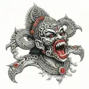 Maha Kali in black with red tongue coiming out adapted to a chest tattoo design idea