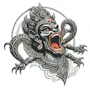 Maha Kali in black with red tongue coiming out adapted to a chest tattoo design idea