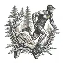 A trail runner leaping over a series of obstacles, representing the client's love for overcoming challenges in both running and life tattoo design idea