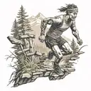 A trail runner leaping over a series of obstacles, representing the client's love for overcoming challenges in both running and life tattoo design idea