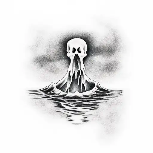 A hauntingly beautiful tattoo of a ghostly figure rising from the water, representing the concept of coming back from the dead tattoo design idea