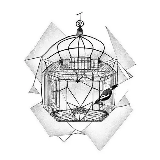 Bird cage and a bird outside tattoo design idea