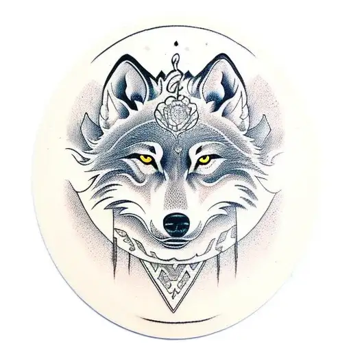 lotus flower, family of wolves, hanged man tarot tattoo design idea