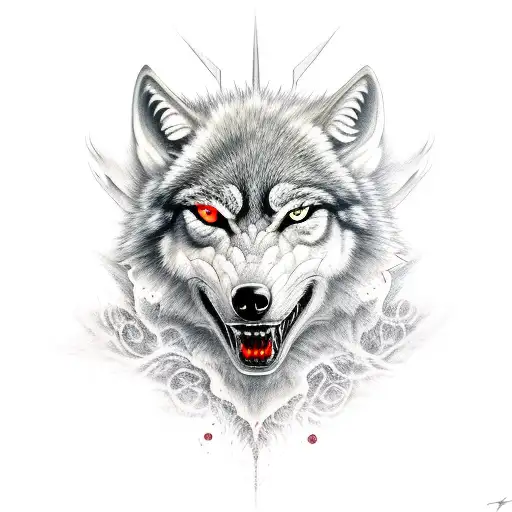 demon wolf red eyes blood tattoo design idea