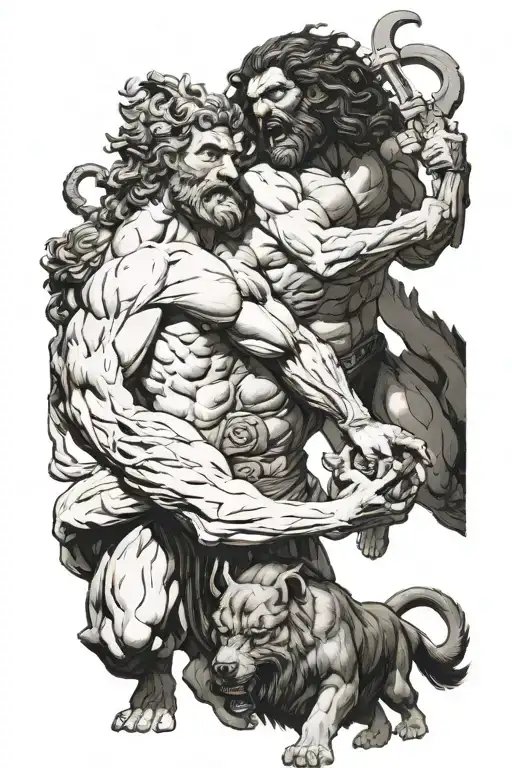 hercules vs cerberus tattoo design idea