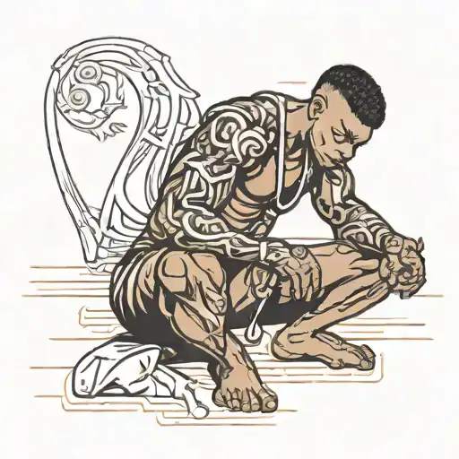 muscular black boy sitting  tattoo design idea