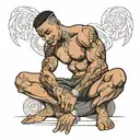 muscular black boy sitting  tattoo design idea