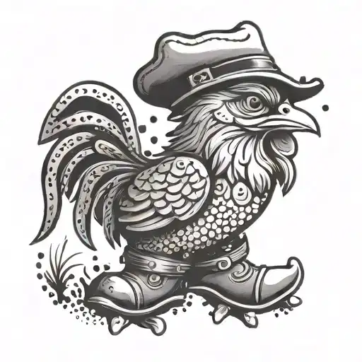 cartoon chicken wearing boots  tattoo design idea