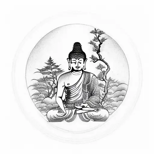 Buddha sitting under the Bodhi tree, with mara attacking him tattoo design idea