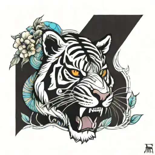 Polynesian tiger face gemini theme leg tatyoo tattoo design idea