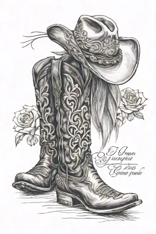 "You were my Sweetest Hello and my Hardest Goodbye 6.6.2024" with a pair of cowboy boots in the background  tattoo design idea