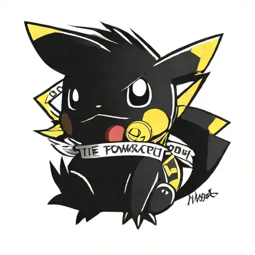 anime pokemon pikachu with the name Thomas written on the side. cute and black and white only  tattoo design idea
