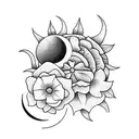 flowers with moon and sun  tattoo design idea