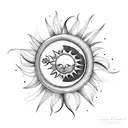 flowers with moon and sun  tattoo design idea