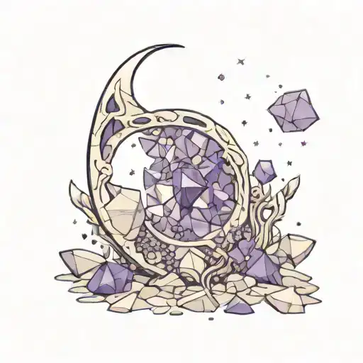 a crescent moon surrounded by amethyst crystals tattoo design idea