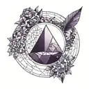 an amethyst crescent moon surrounded by amethyst crystals tattoo design idea