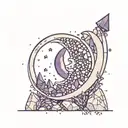 a crescent moon surrounded by amethyst crystals tattoo design idea