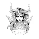 A detailed succubus tattoo with intricate line art tattoo design idea