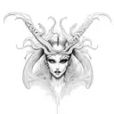 A detailed succubus tattoo with intricate line art tattoo design idea