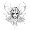 A detailed succubus tattoo with intricate line art tattoo design idea