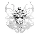 A detailed succubus tattoo with intricate line art tattoo design idea