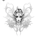 A detailed succubus tattoo with intricate line art tattoo design idea