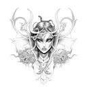 A detailed succubus tattoo with intricate line art tattoo design idea