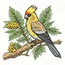 cockatiel and juniper tree branch tattoo design idea