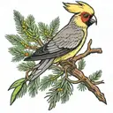 cockatiel and juniper tree branch tattoo design idea