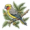 cockatiel and juniper tree branch tattoo design idea