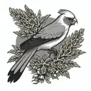 cockatiel and juniper tree branch tattoo design idea