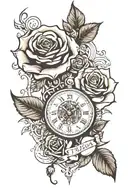 name Abel, roses and time  tattoo design idea