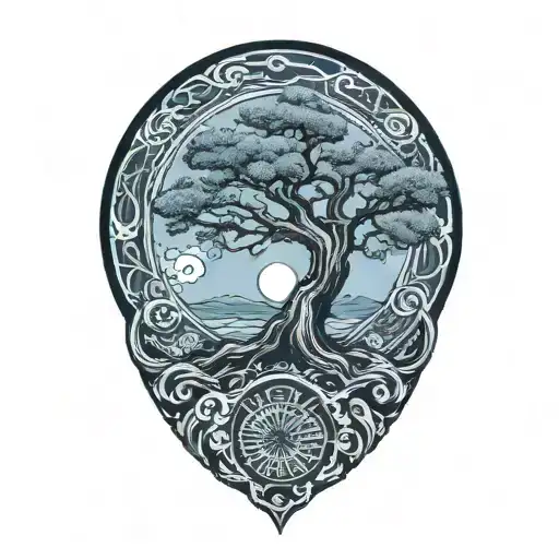 TREE OF LIFE WITH JAPANESE SUN IN THE tattoo design idea
