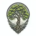 TREE OF LIFE WITH JAPANESE SUN IN THE CORNER tattoo design idea