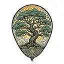 TREE OF LIFE WITH JAPANESE SUN IN THE CORNER tattoo design idea