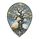 TREE OF LIFE WITH JAPANESE SUN IN THE CORNER tattoo design idea