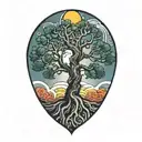 TREE OF LIFE WITH JAPANESE SUN IN THE CORNER tattoo design idea