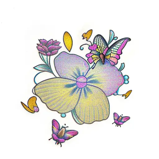 flower with butterflies horizontal  tattoo design idea