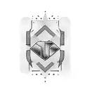 An abstract design combining checkered flags with vintage Chevrolet muscle car details in a dotwork style tattoo design idea