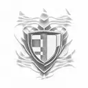 An abstract design combining checkered flags with vintage Chevrolet muscle car details in a dotwork style tattoo design idea