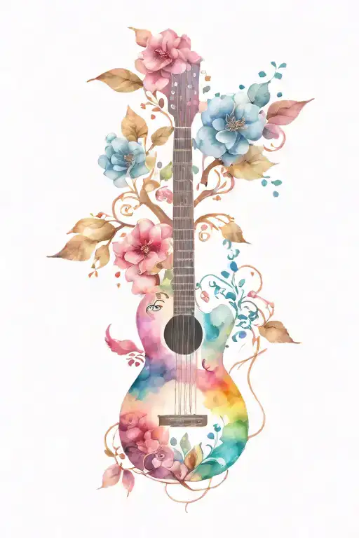 tree of life with elements in shape of guitar tattoo design idea