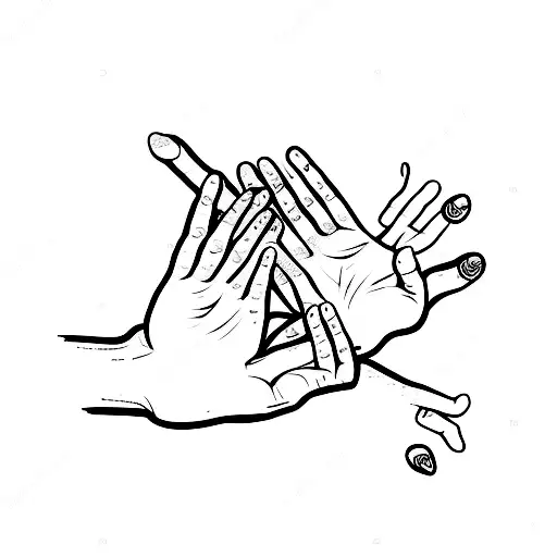 A minimalist tattoo of a child's hand reaching out to hold their mother's hand tattoo design idea