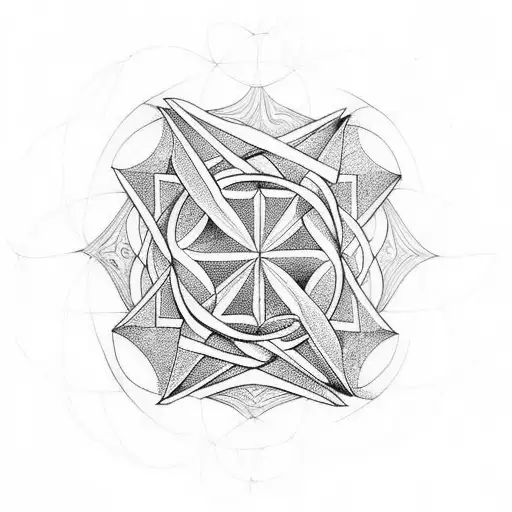 MC Escher style shoulder piece that has sacred geometry elements tattoo design idea