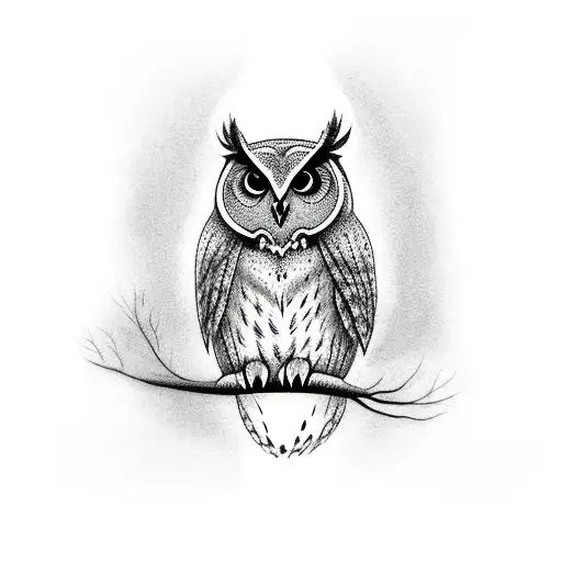An owl is sitting on a branch tattoo design idea